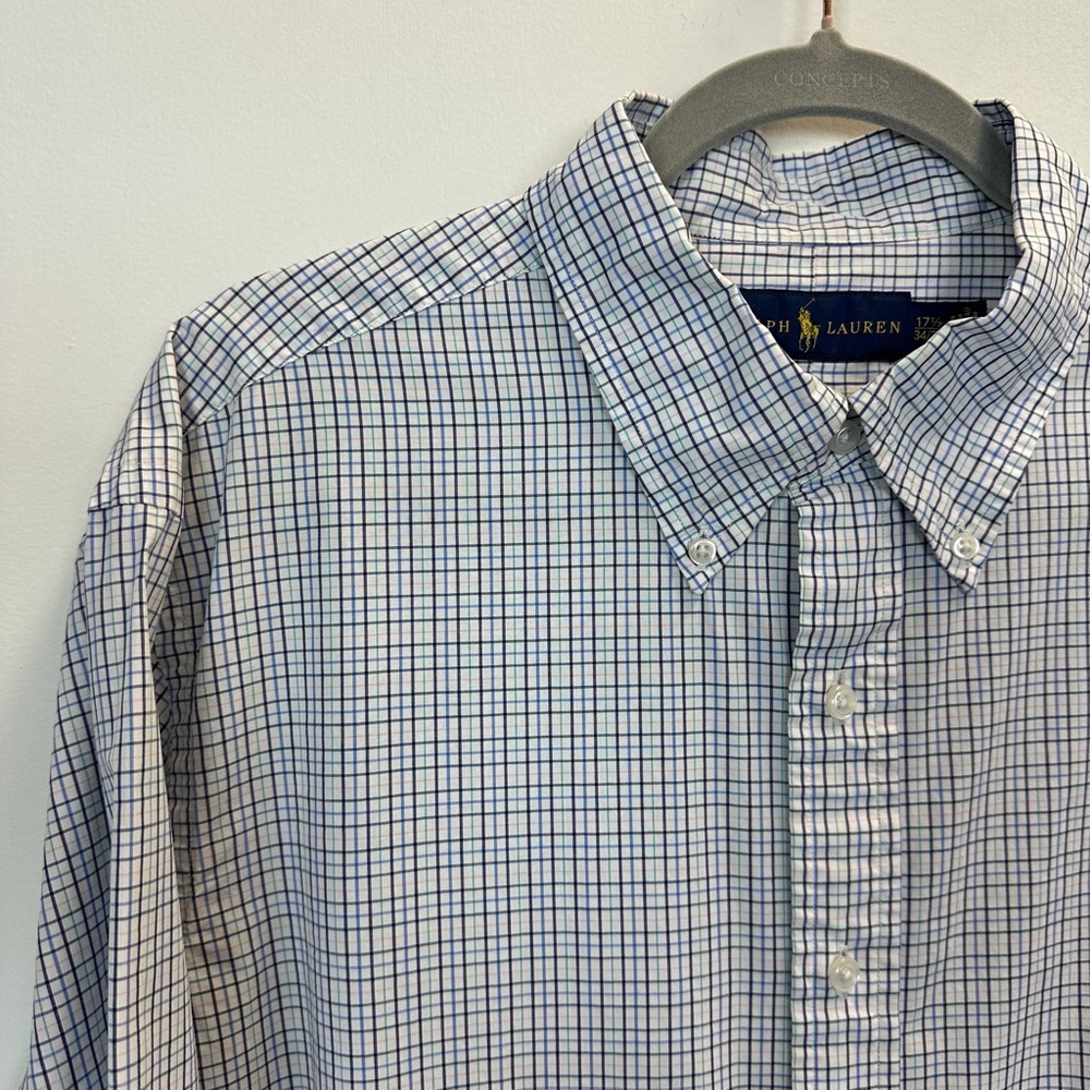 Polo PRL Ralph Lauren 17.5/34-35  Button Down Shirt Yellow Blue